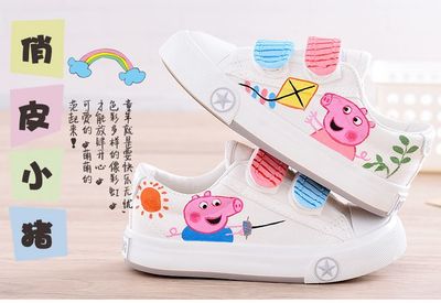 儿童帆布鞋夏女童布鞋手绘卡通童鞋魔术贴小白鞋男童板鞋宝宝球鞋-淘宝网