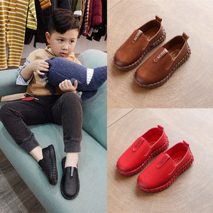 春季新款儿童皮鞋女童鞋休闲鞋男童潮英伦豆豆鞋软底系带防滑单鞋