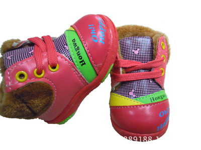 毛毛边条纹小童棉鞋 宝宝学步必备的保暖防滑选择